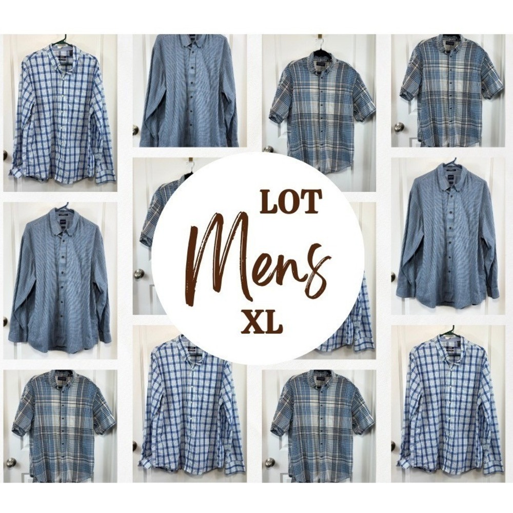 Men's XL Button Down Shirt Lot IZOD Arrow Roundtree Yorke Plaid Check Workwear